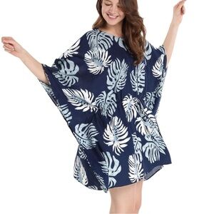 NaPua collection Navy Blue Leaf Print Swim Cover-Up